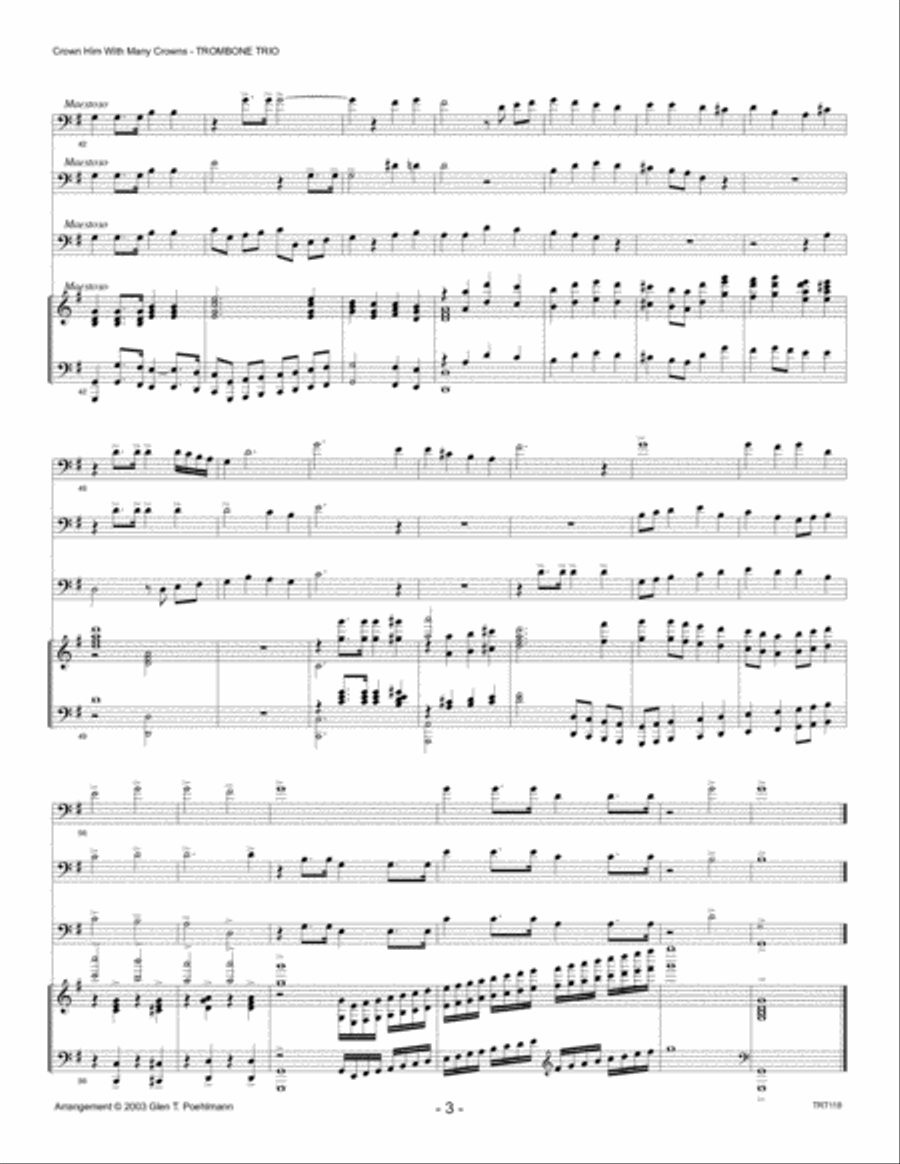 CROWN HIM WITH MANY CROWNS - TROMBONE TRIO with Piano Accompaniment Trombone Trio scores gallery preview page 3