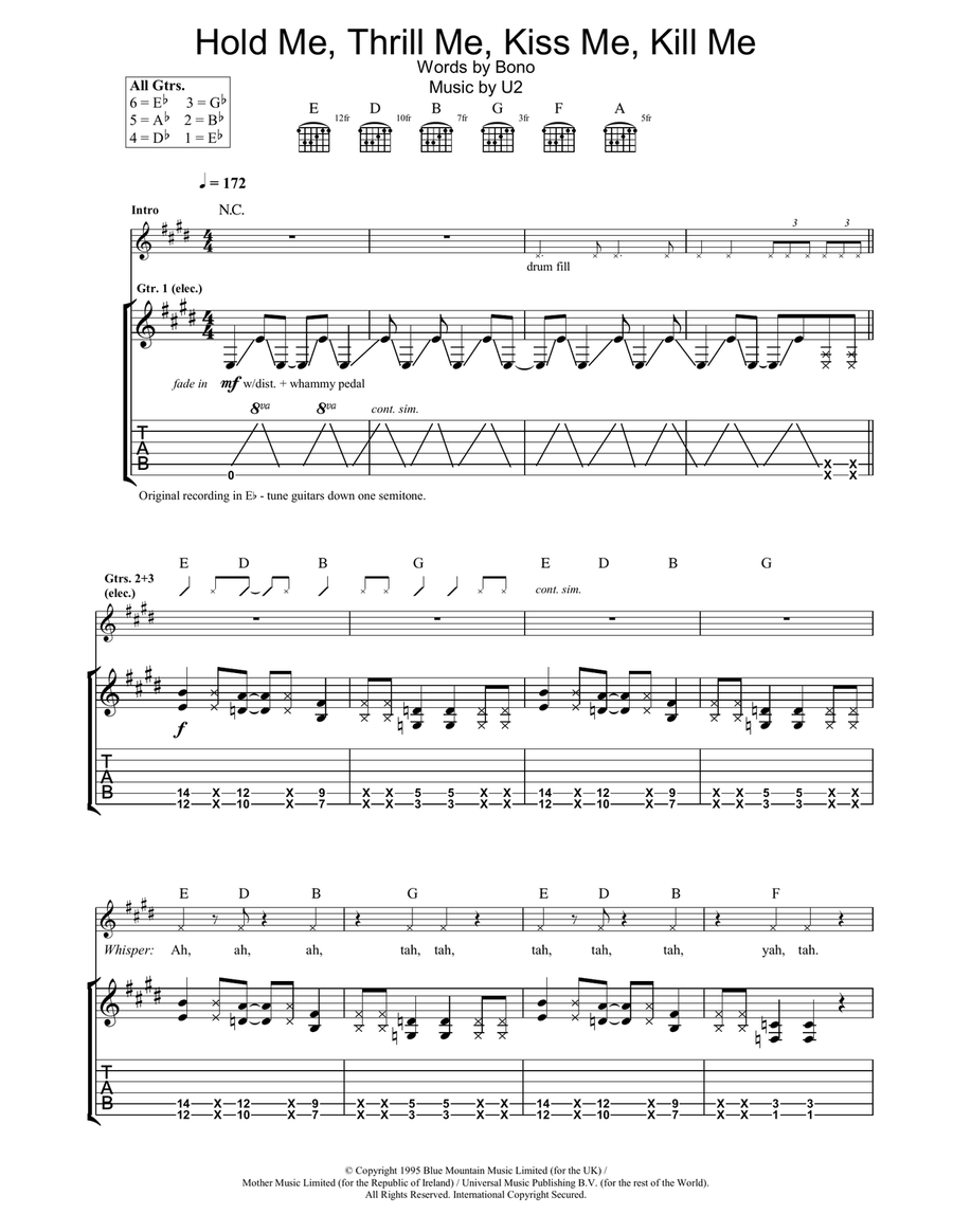Hold Me, Thrill Me, Kiss Me, Kill Me by U2 Acoustic Guitar - Digital Sheet Music