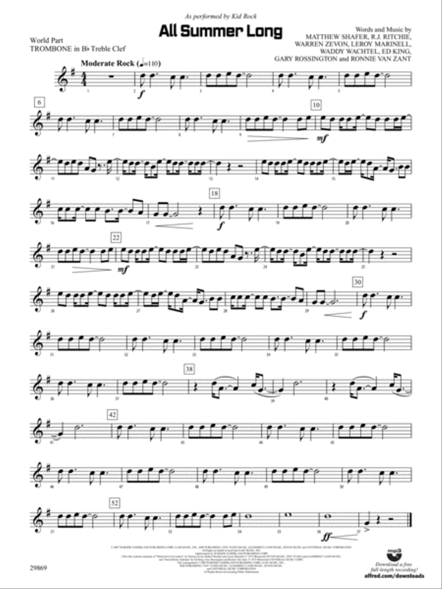 All Summer Long: (World Part) 1st B-flat Trombone T.C. Concert Band scores gallery preview page 1