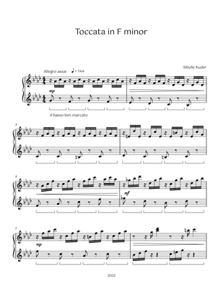 Book cover for Toccata in F minor for late intermediate solo piano