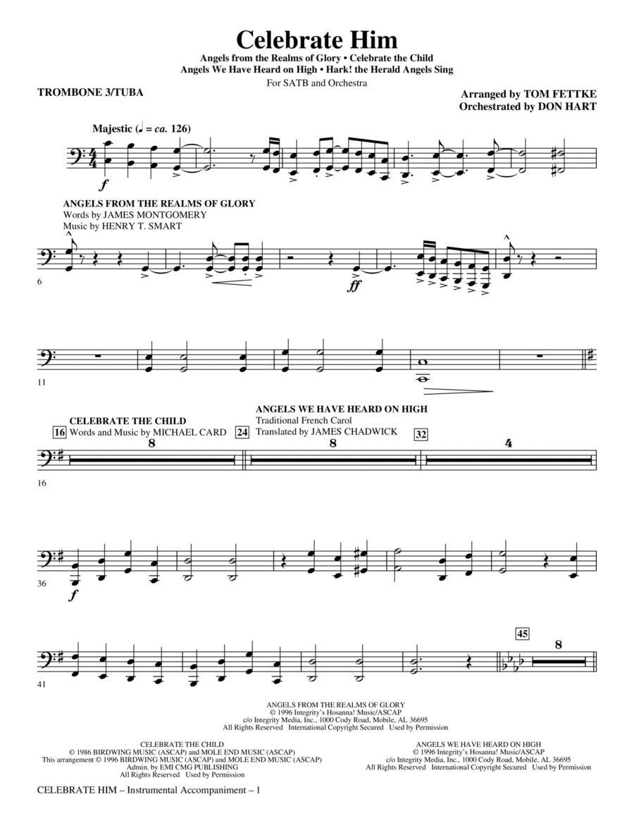 Celebrate Him (Medley) - Trombone 3/Tuba Choir scores gallery preview page 1