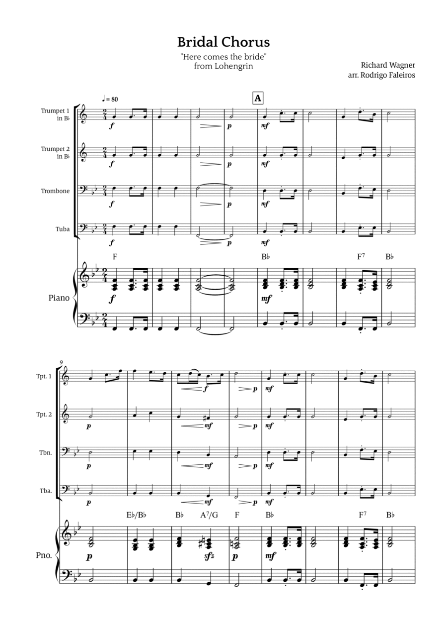 Bridal Chorus (Here Comes The Bride) Brass Quartet scores gallery preview page 1