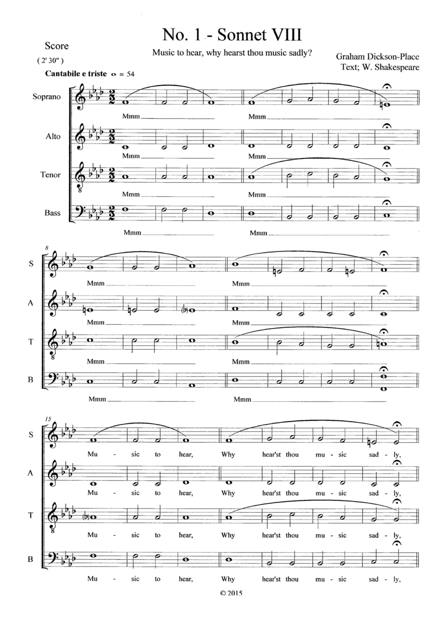 Five Shakespearean Sonnets - Composed by Graham Dickson-Place SATB a capella 4-Part scores gallery preview page 1