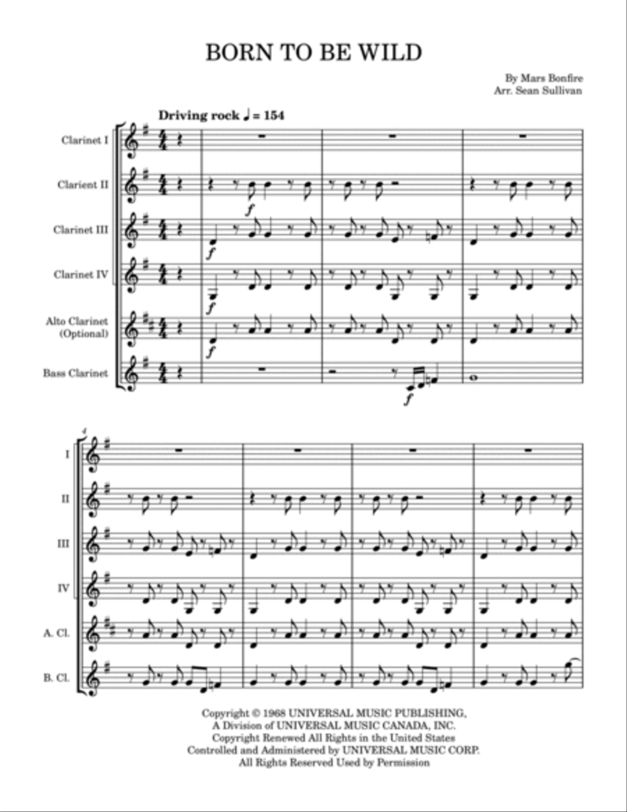 Born To Be Wild Clarinet Quintet scores gallery preview page 2