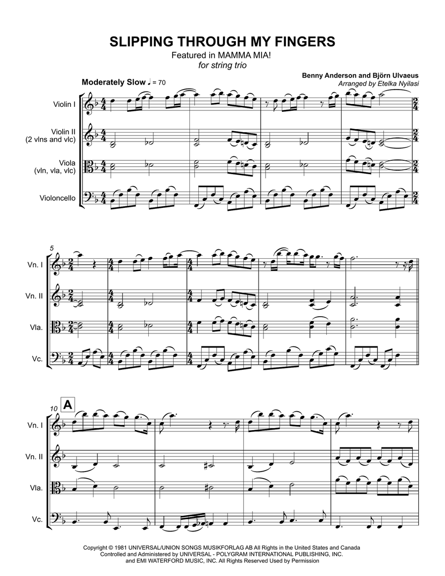 Slipping Through My Fingers String Trio scores gallery preview page 1