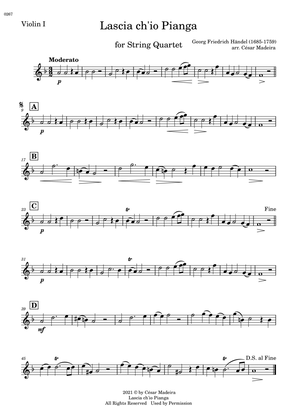 Lascia Ch'io Pianga - String Quartet (Individual Parts)