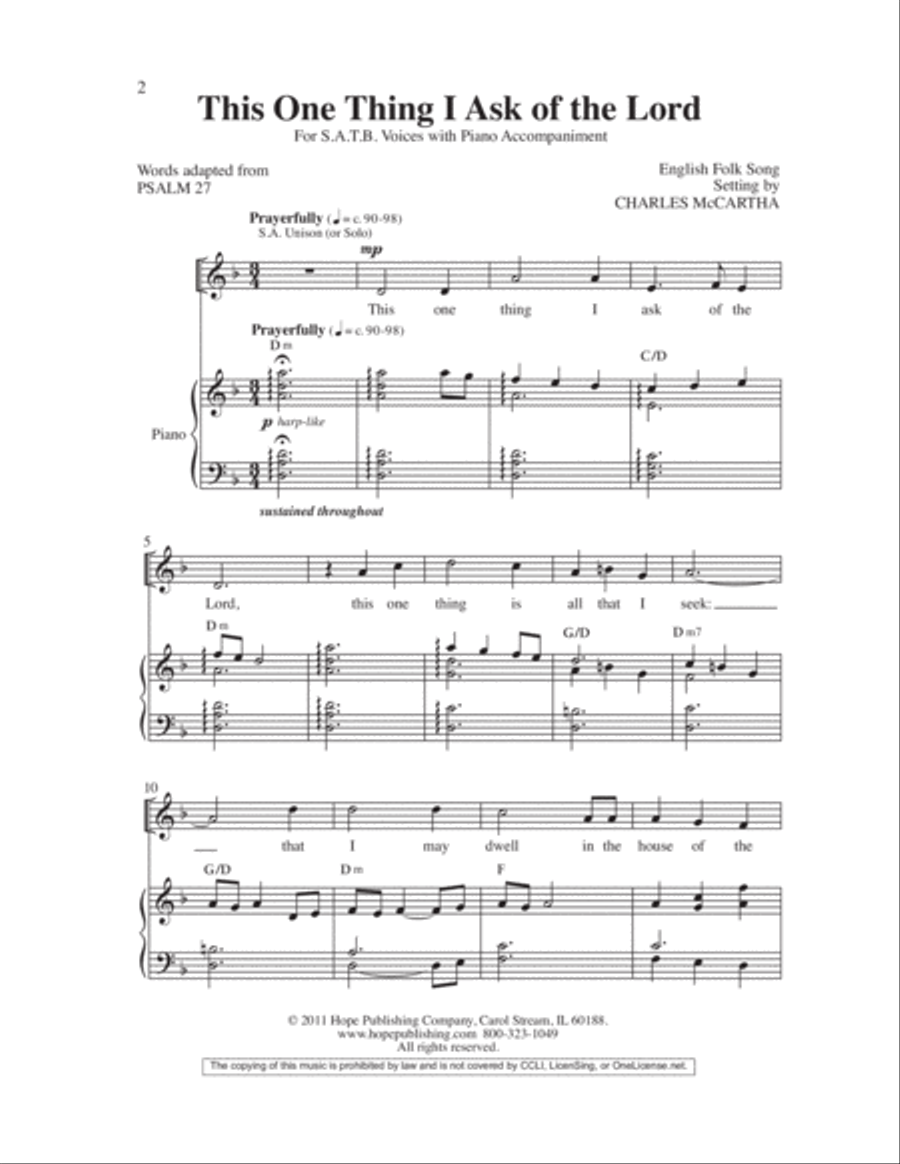 This One Thing I Ask of the Lord 4-Part scores gallery preview page 2