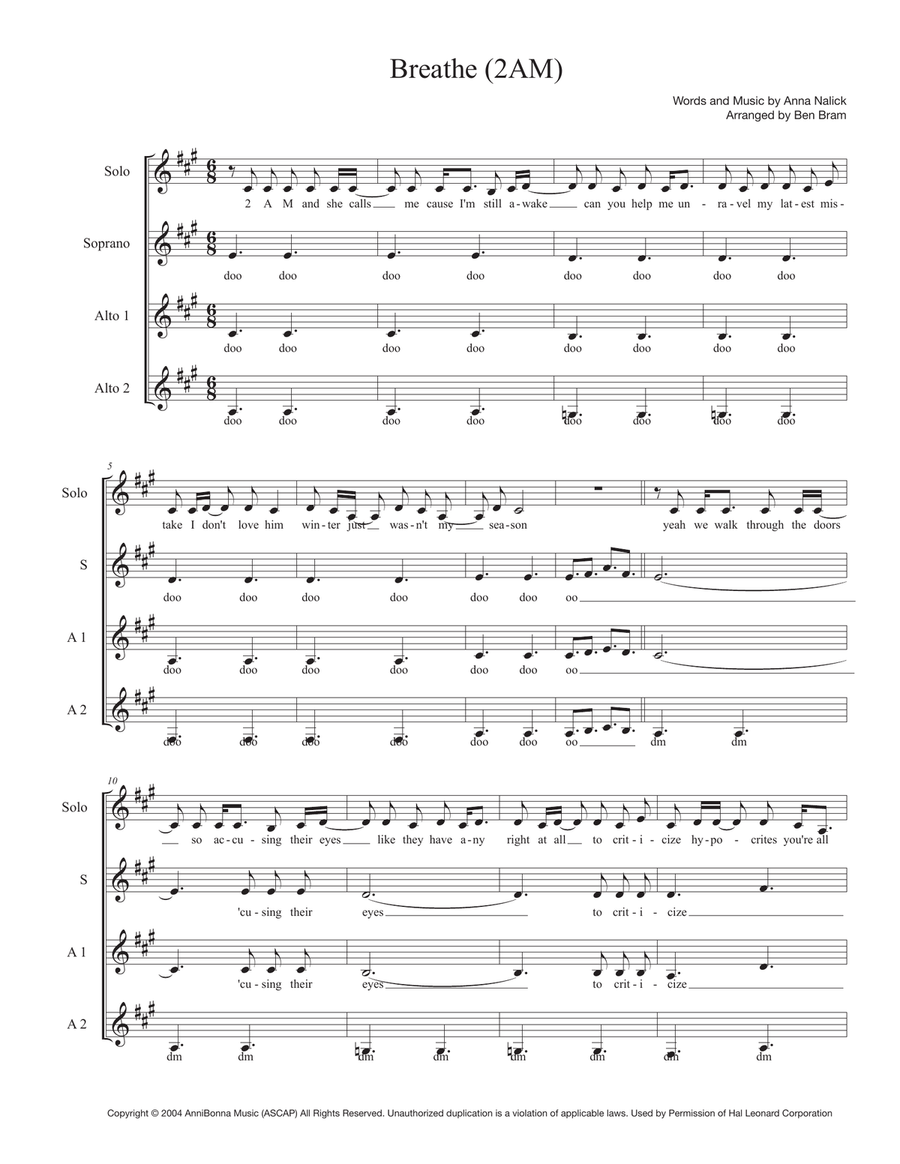 Breathe (2 AM) SSA scores gallery preview page 1