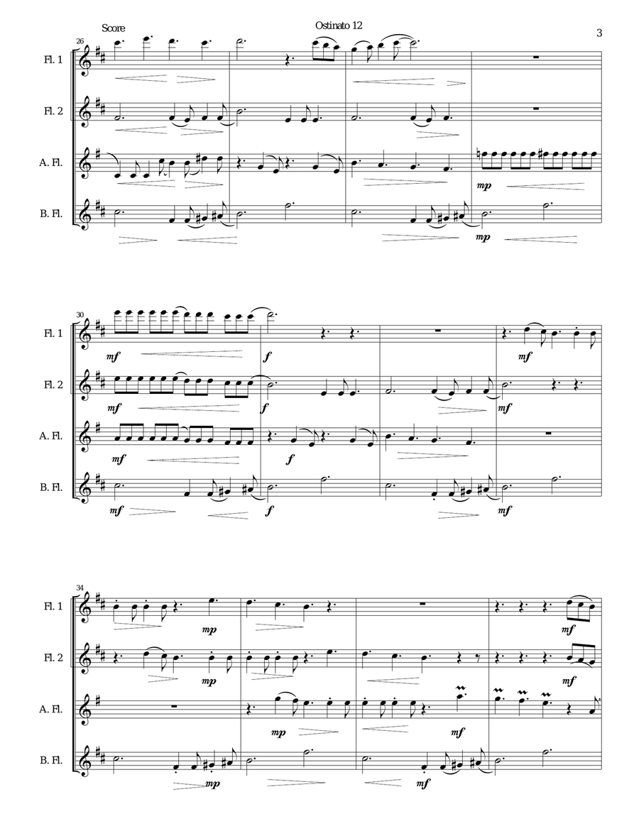 Ostinato 12 for flute quartet Flute Quartet scores gallery preview page 3