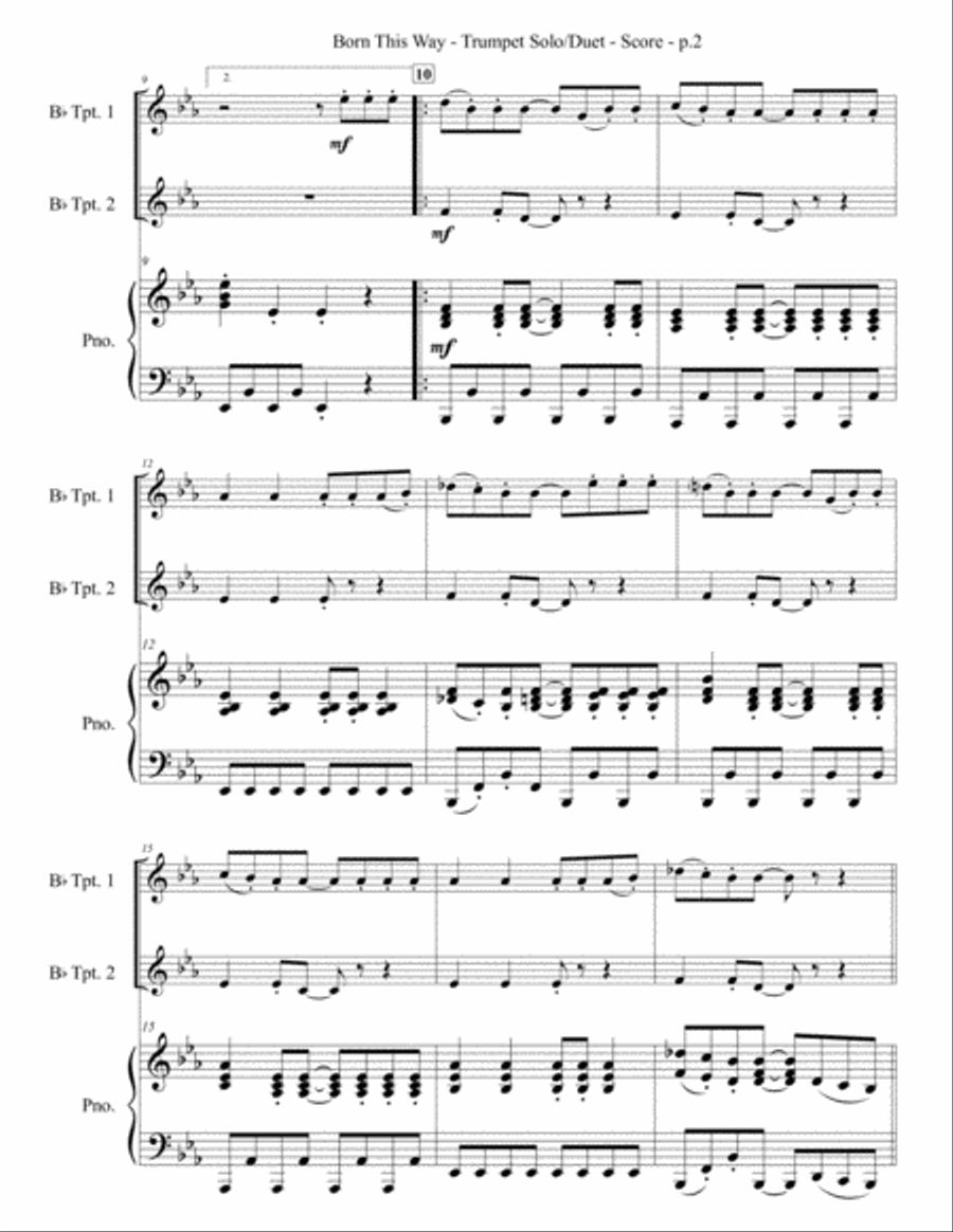 Born This Way Trumpet Duet scores gallery preview page 3