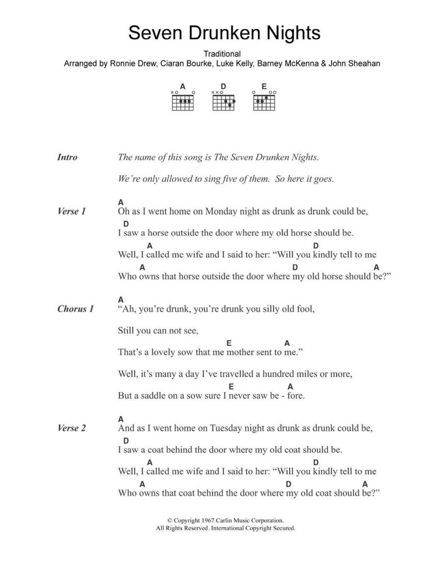 Seven Drunken Nights Acoustic Guitar scores gallery preview page 1