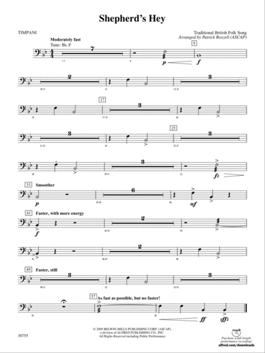 Shepherd's Hey: Timpani Concert Band scores gallery preview page 1