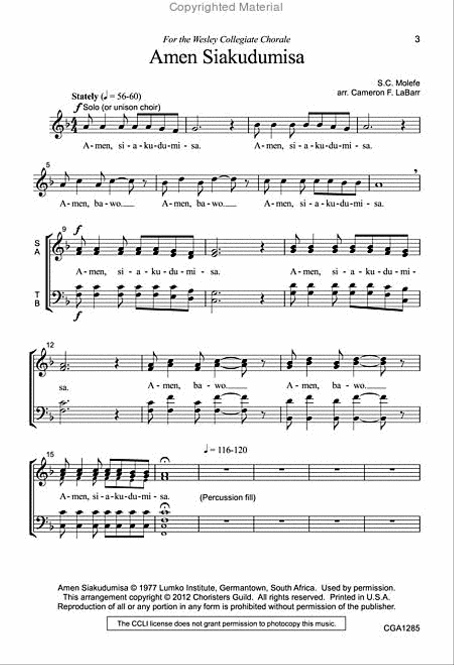 Amen Siakudumisa 4-Part scores gallery preview page 2