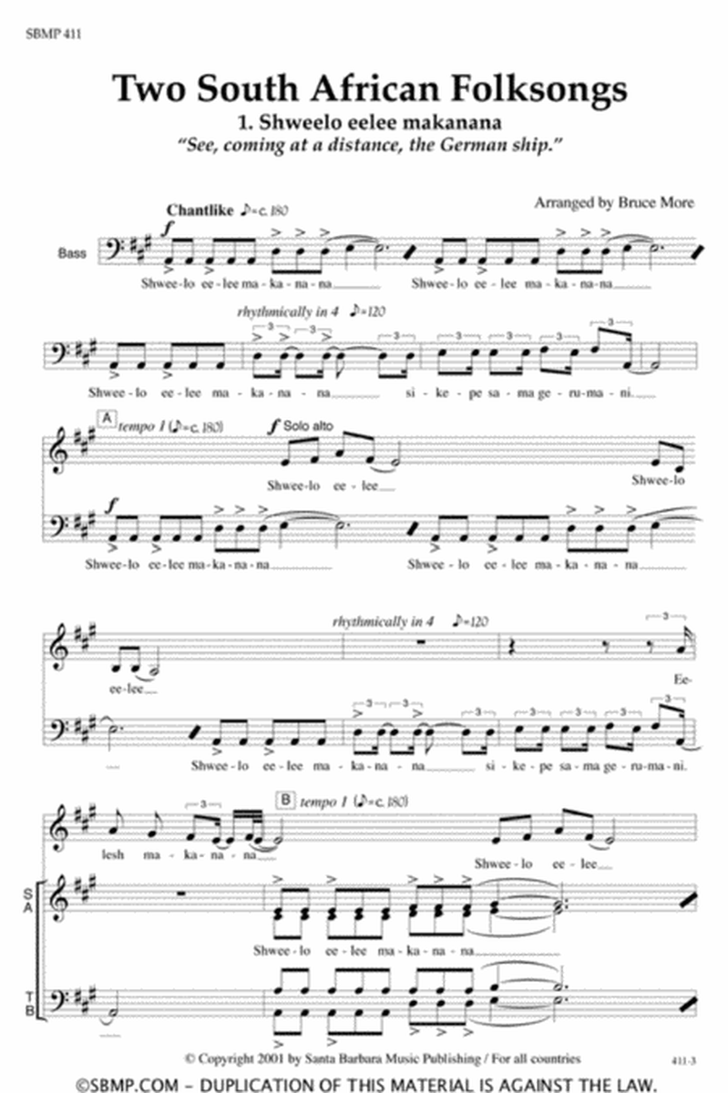 Two South African Folksongs - SATB Octavo image number null