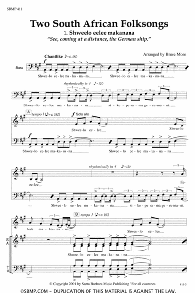 Two South African Folksongs - SATB Octavo image number null