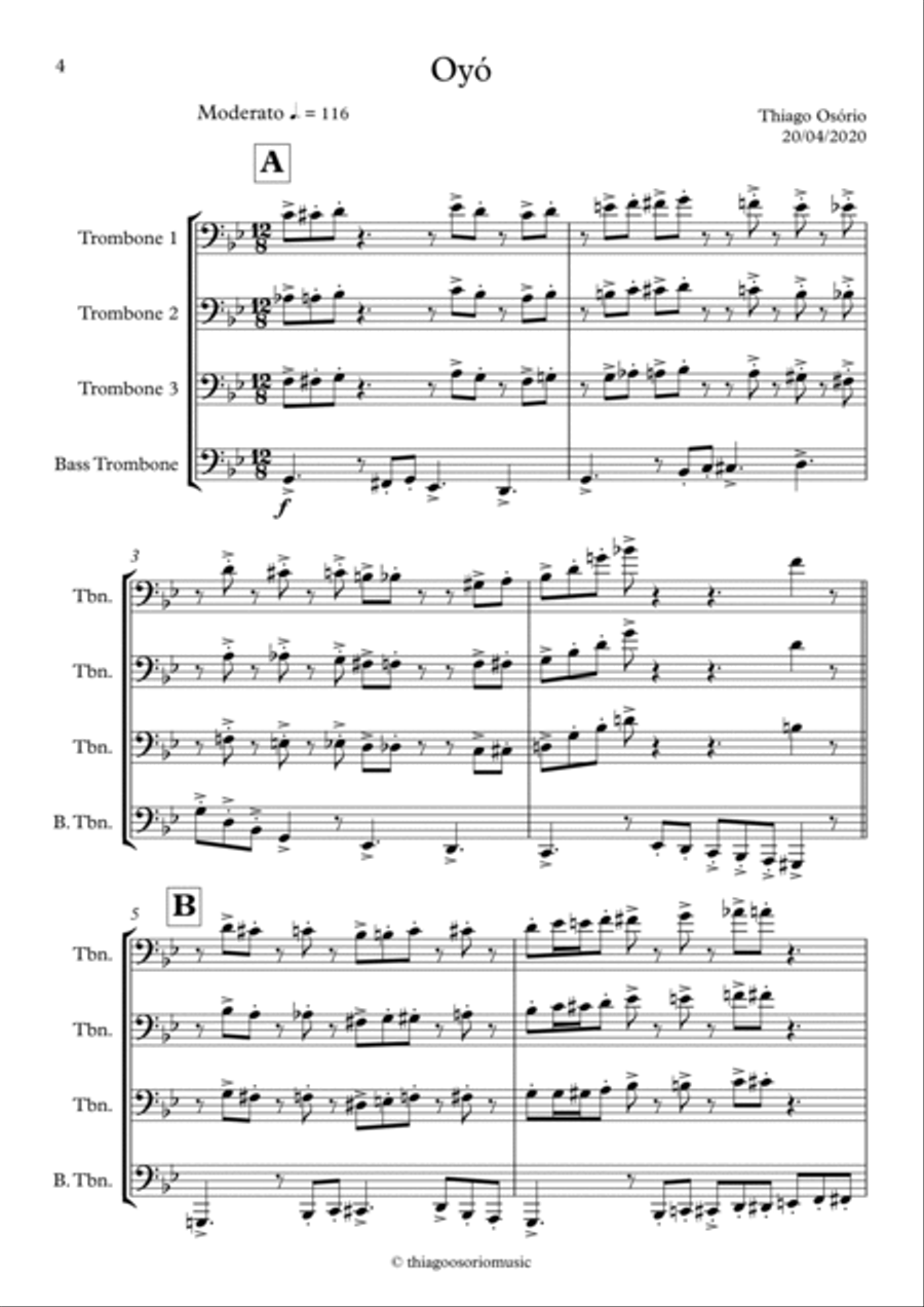 3 Pieces for Trombone Quartet - Oyó, Mameluco and Cafuzo Trombone Quartet scores gallery preview page 5