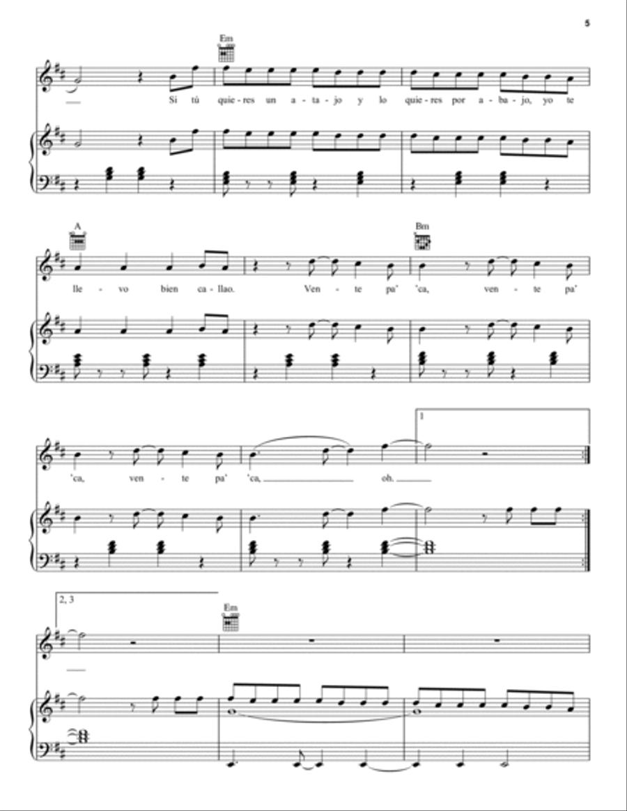 Vente Pa' Ca (Feat. Maluma) Piano, Vocal, Guitar scores gallery preview page 5