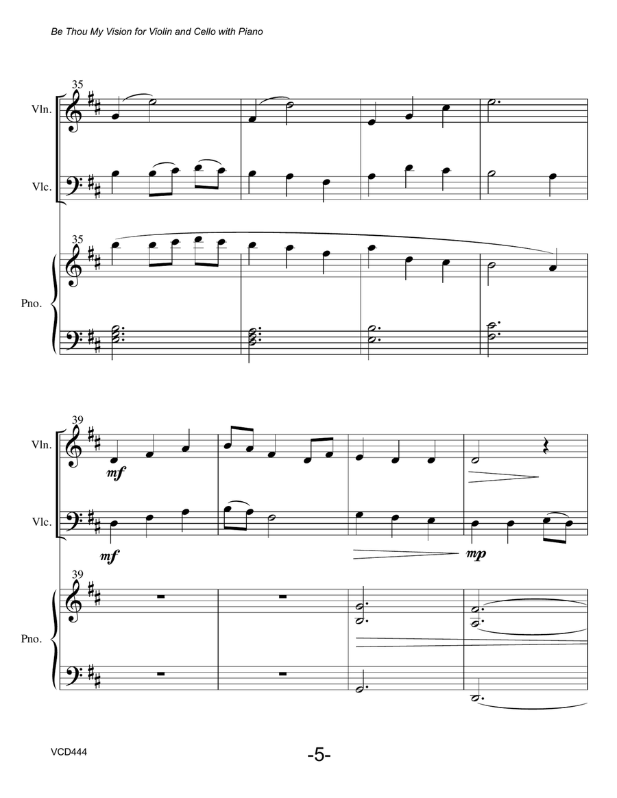 BE THOU MY VISION - VIOLIN & CELLO DUET with Piano (Grade 2) Piano Trio scores gallery preview page 5