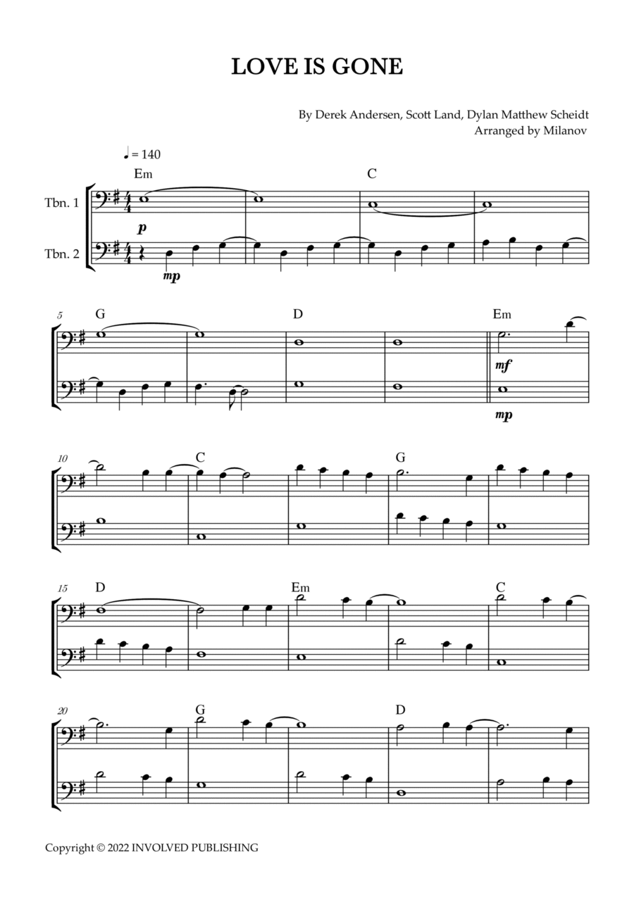 Love Is Gone Love Is Gone Trombone Duet scores gallery preview page 1