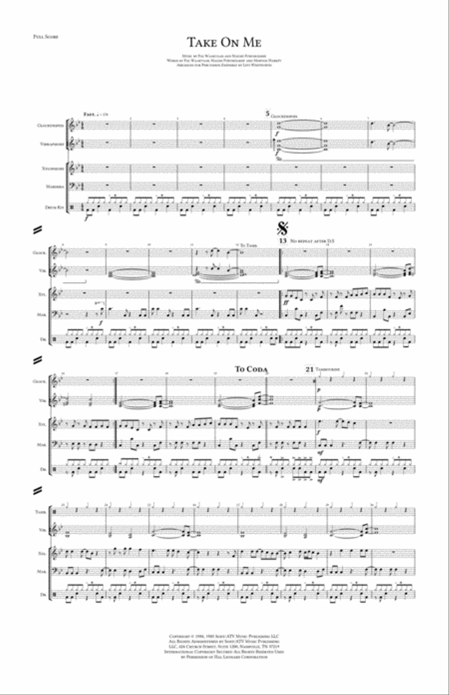 Take On Me Percussion Ensemble scores gallery preview page 5