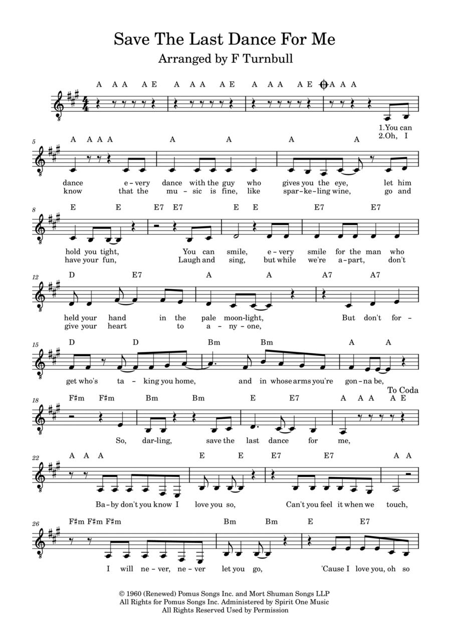 Save The Last Dance For Me Piano, Vocal, Guitar scores gallery preview page 1