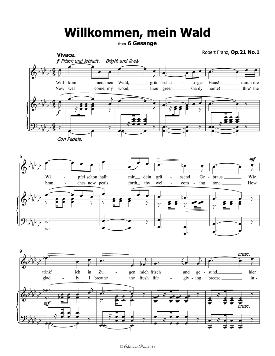Willkommen, mein Wald, by Robert Franz, in G flat Major Voice scores gallery preview page 3
