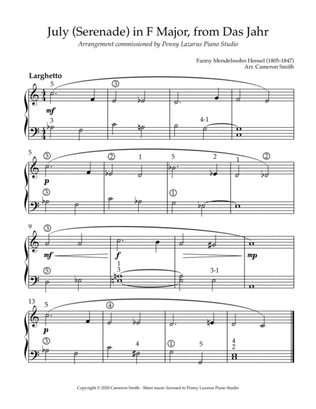 "July" (Serenade) in F major, from Das Jahr - Level 3 piano arrangement
