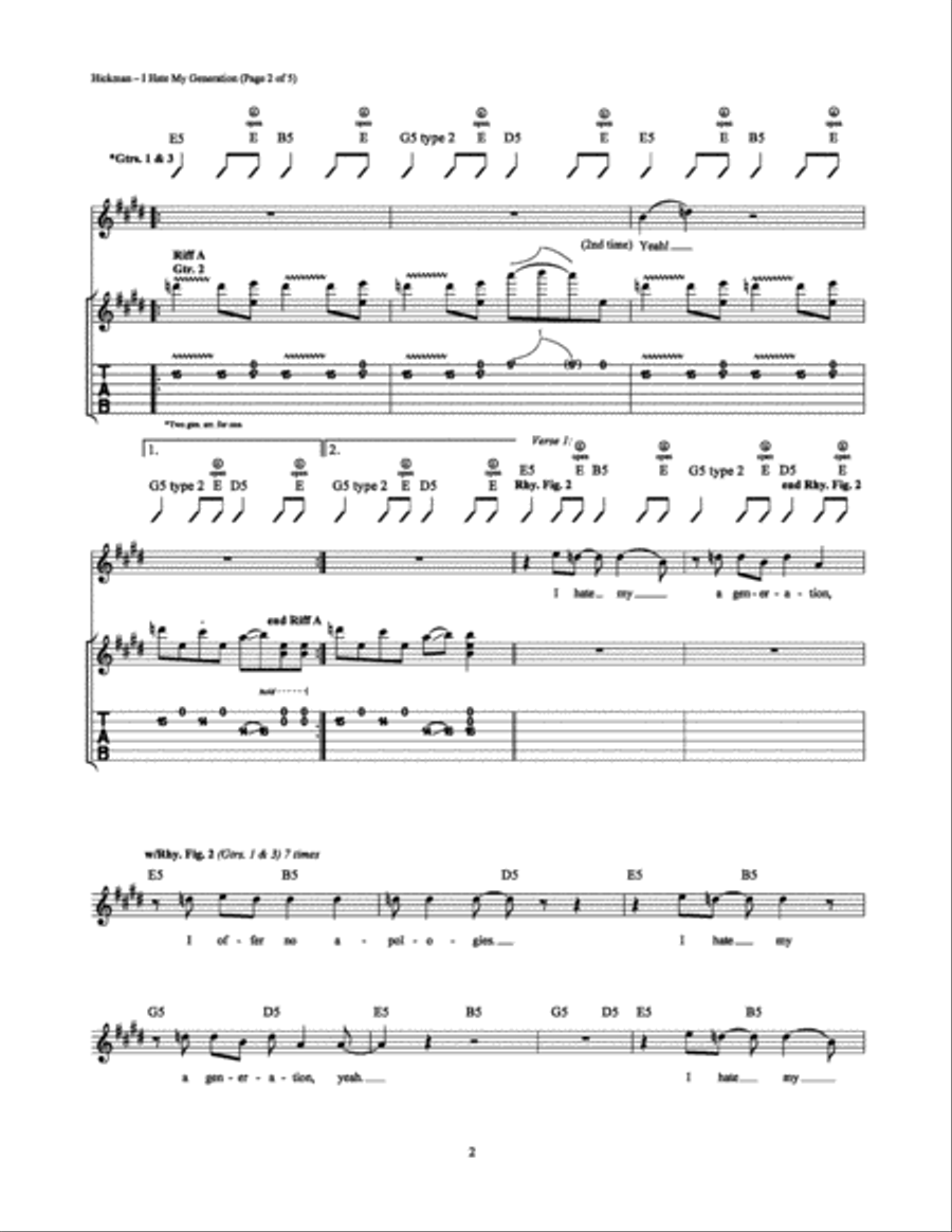 I Hate My Generation Electric Guitar scores gallery preview page 2