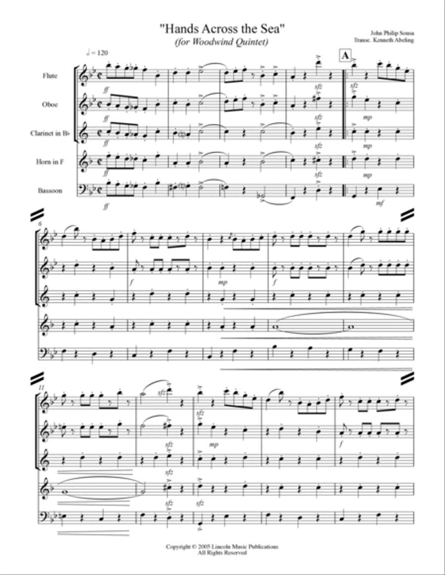March - Hands Across the Sea (for Woodwind Quintet) Woodwind Quintet scores gallery preview page 2