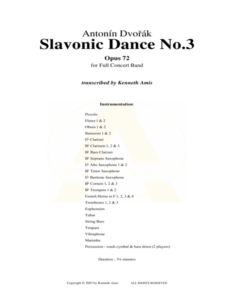 Slavonic Dance No.3, Op.72 - STUDY SCORE ONLY