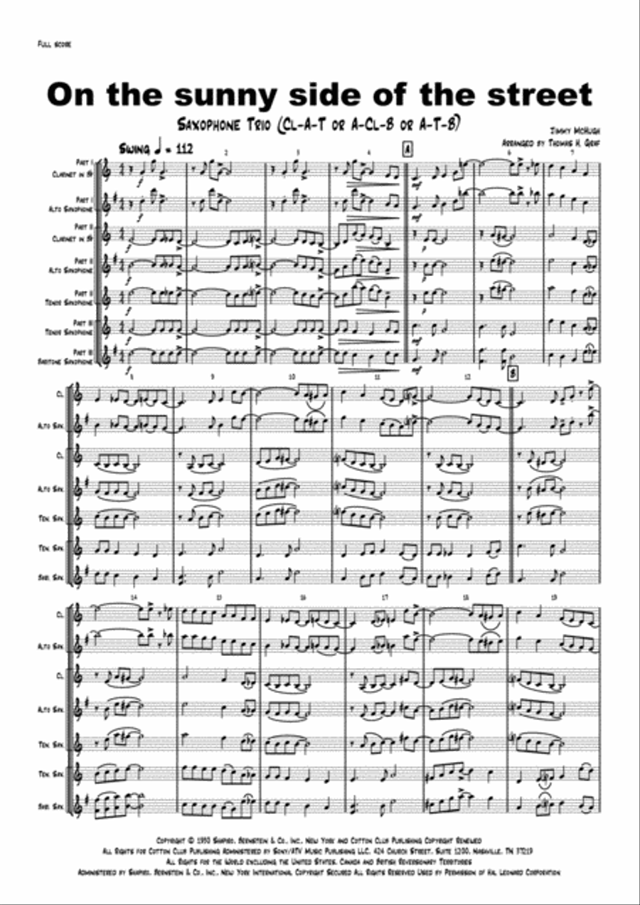 On The Sunny Side Of The Street Woodwind Trio scores gallery preview page 1