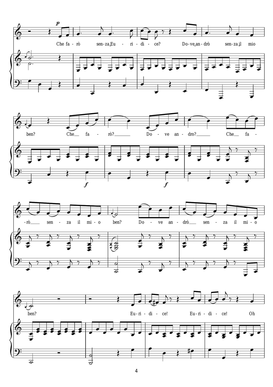 Che Faro Senza Euridice (from Orfeo ed Euridice) Piano, Vocal scores gallery preview page 4