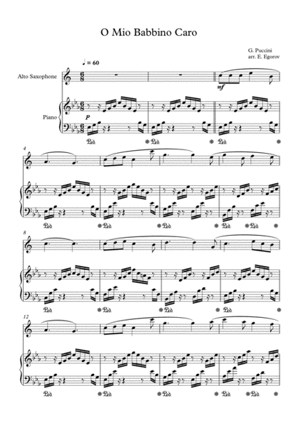 O Mio Babbino Caro, Giacomo Puccini, For Alto Saxophone & Piano image number null