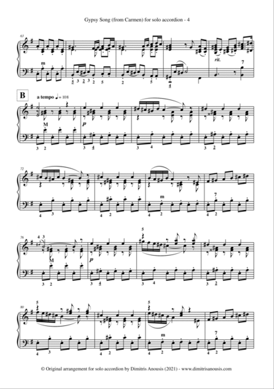 Gypsy Song from Carmen - Amazing solo accordion arrangement Accordion scores gallery preview page 6