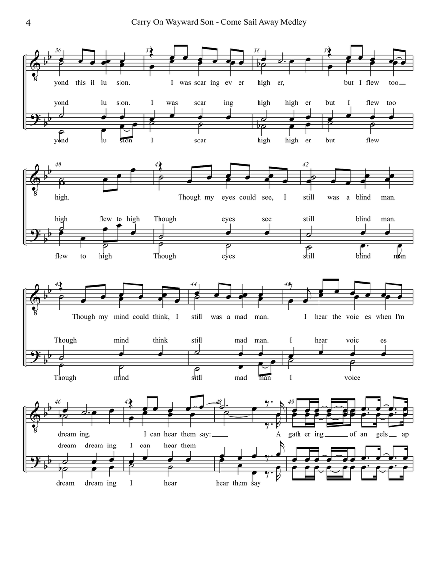 Medley: Carry On Wayward Son with Come Sail Away TTBB scores gallery preview page 4