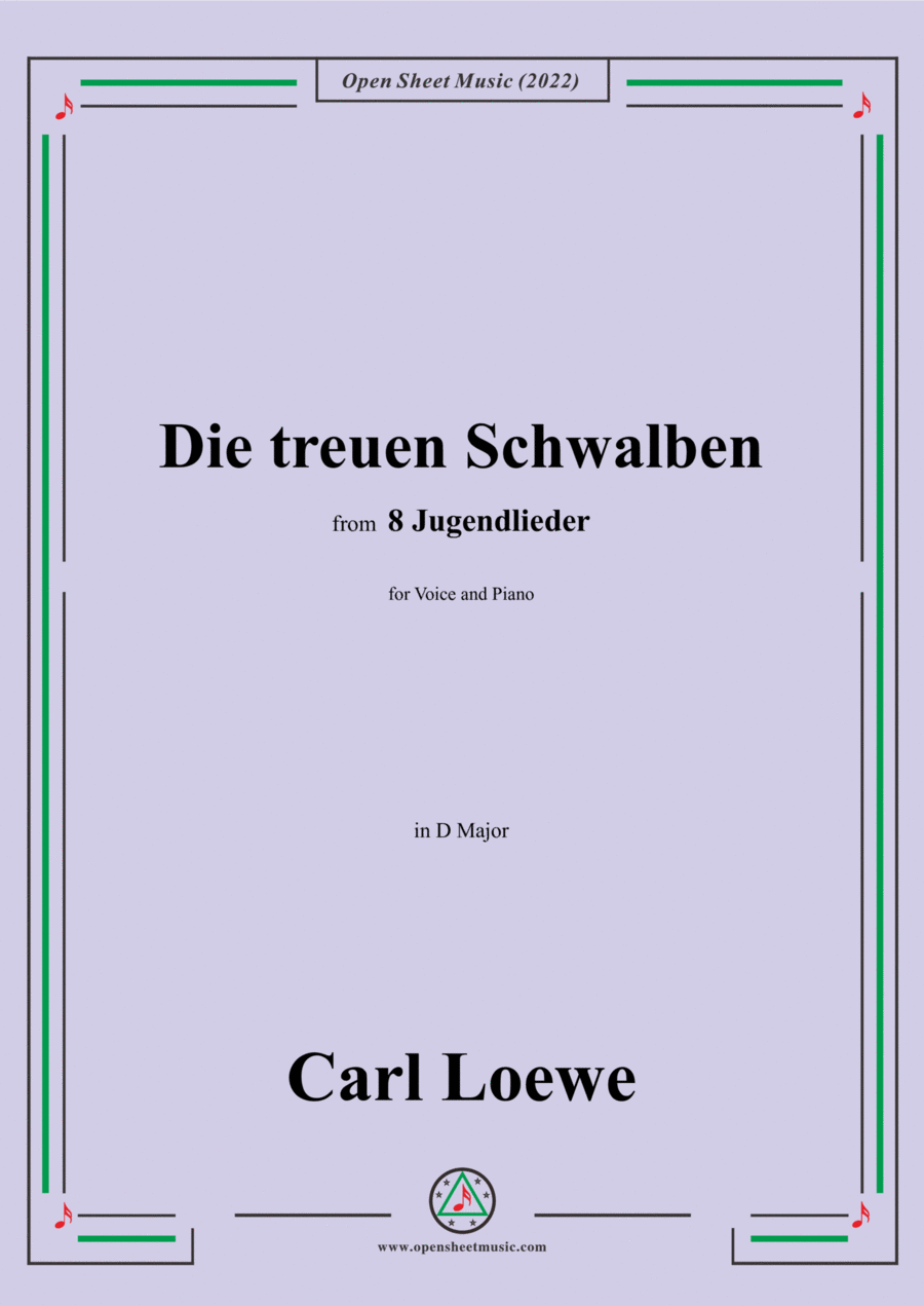 Loewe-Die treuen Schwalben,in D Major,for Voice and Piano Voice Solo scores gallery preview page 1