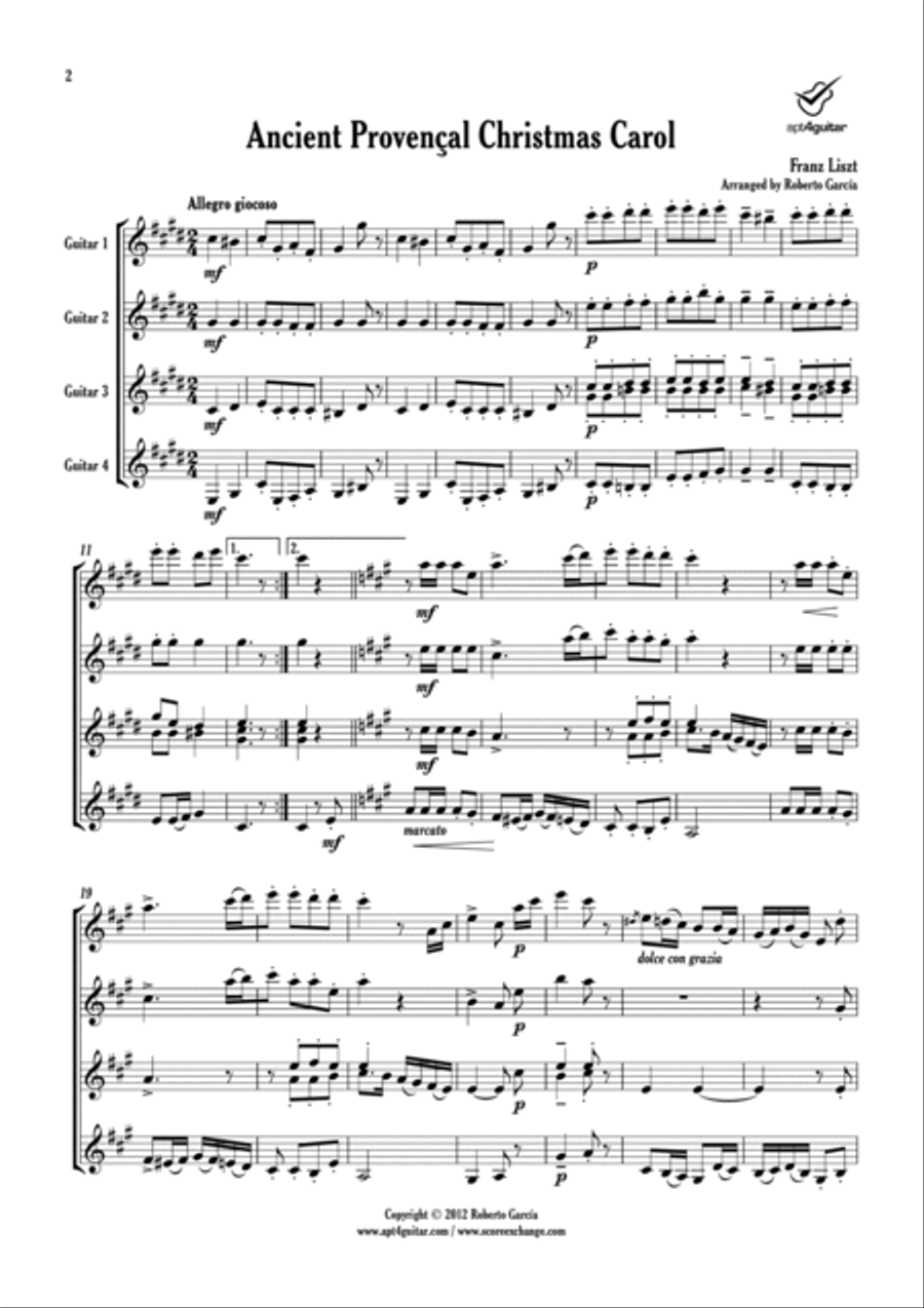 Ancient Provençal Christmas Carol Guitar Ensemble scores gallery preview page 2
