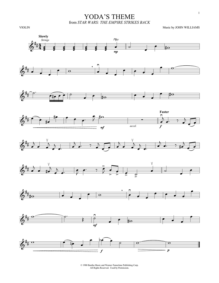 Yoda's Theme (from Star Wars: The Empire Strikes Back) Violin Solo scores gallery preview page 1