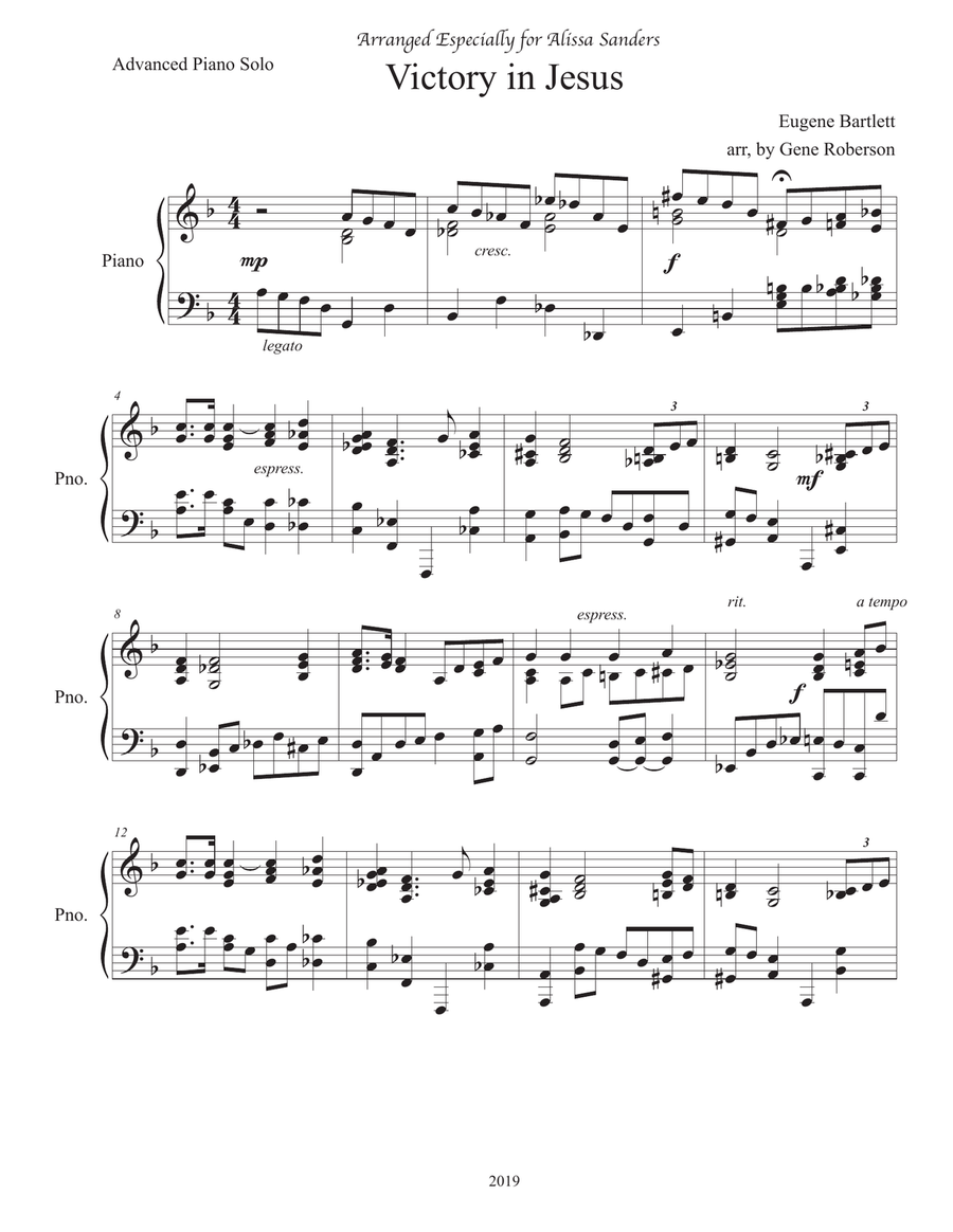 Victory in Jesus Concert Piano Solo (advanced)