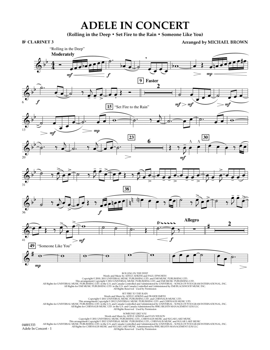 Adele In Concert - Bb Clarinet 3