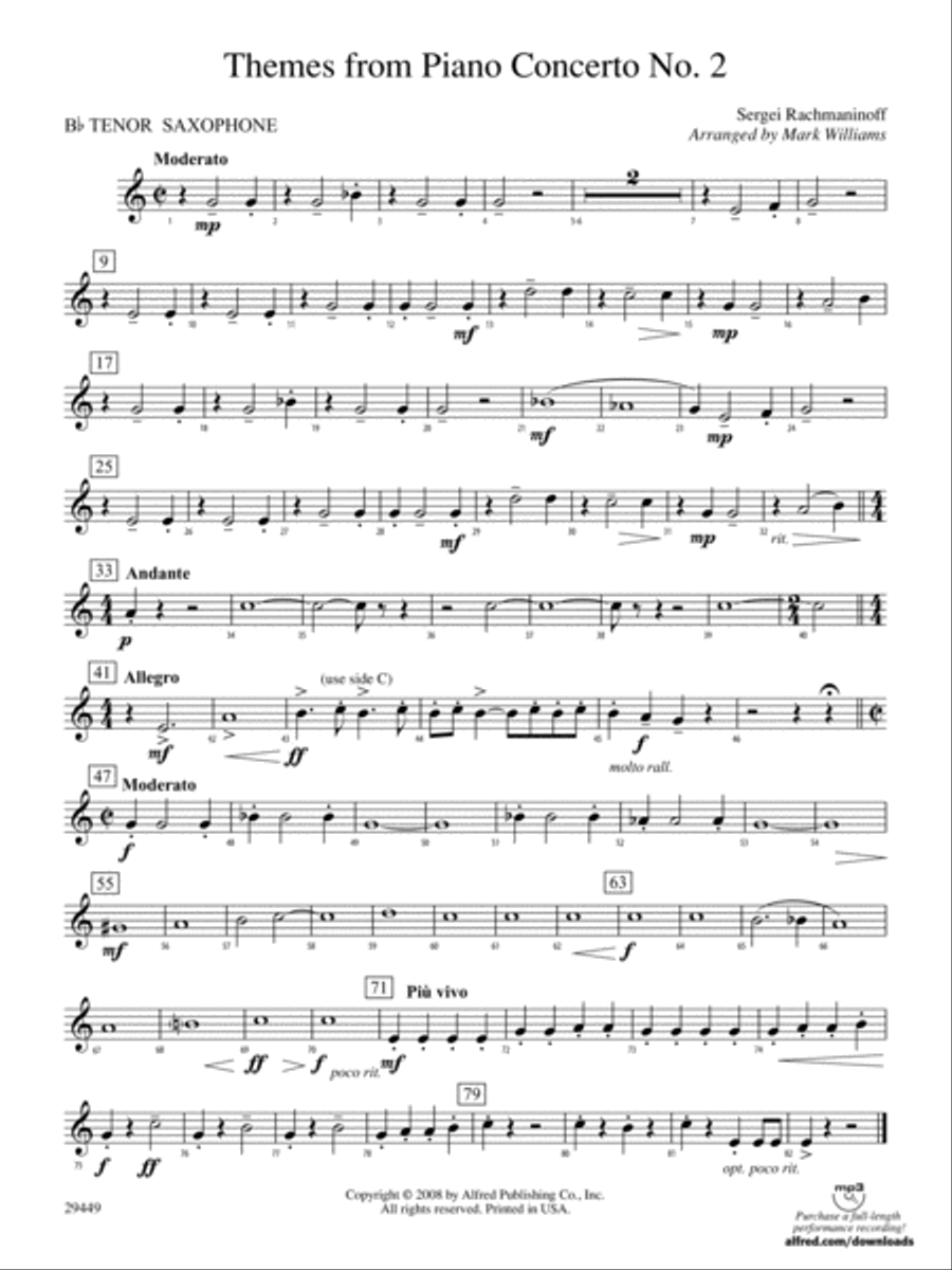 Themes from Piano Concerto No. 2: B-flat Tenor Saxophone Concert Band scores gallery preview page 1