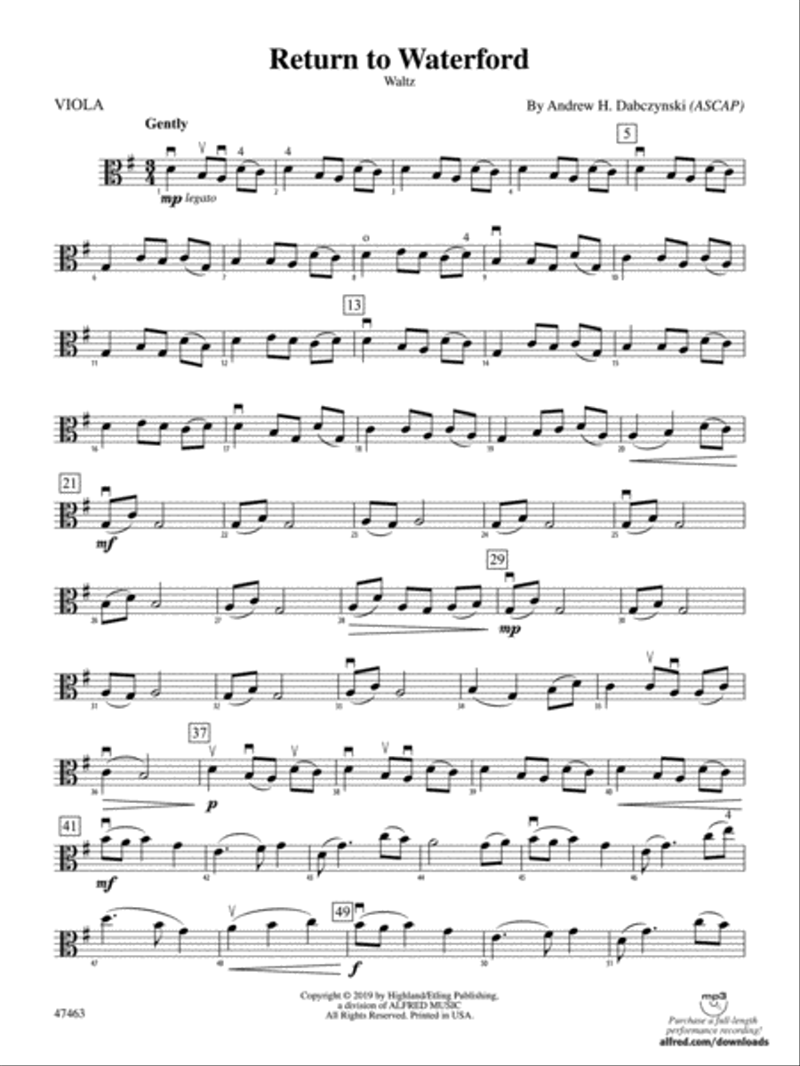 Return to Waterford: Viola String Orchestra scores gallery preview page 1