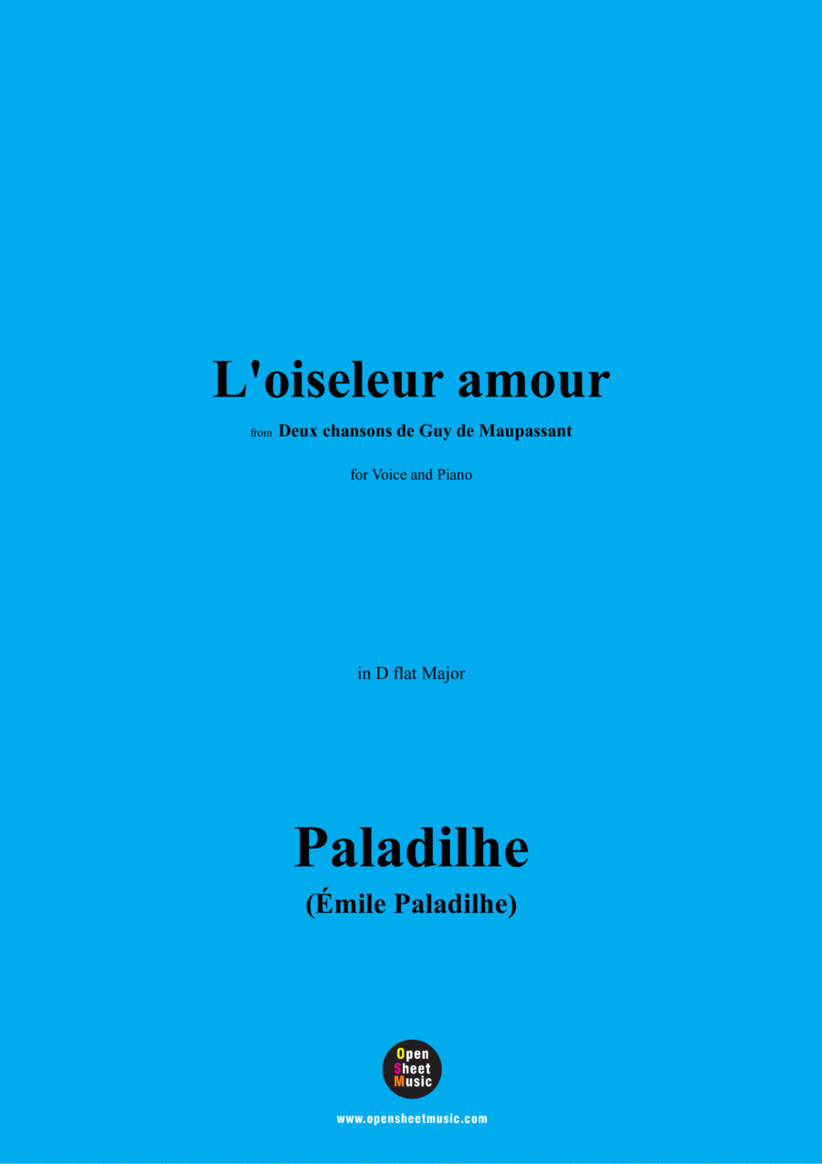 Paladilhe-L'oiseleur amour,from 'Deux chansons de Guy de Maupassant',in D flat Major Voice scores gallery preview page 1