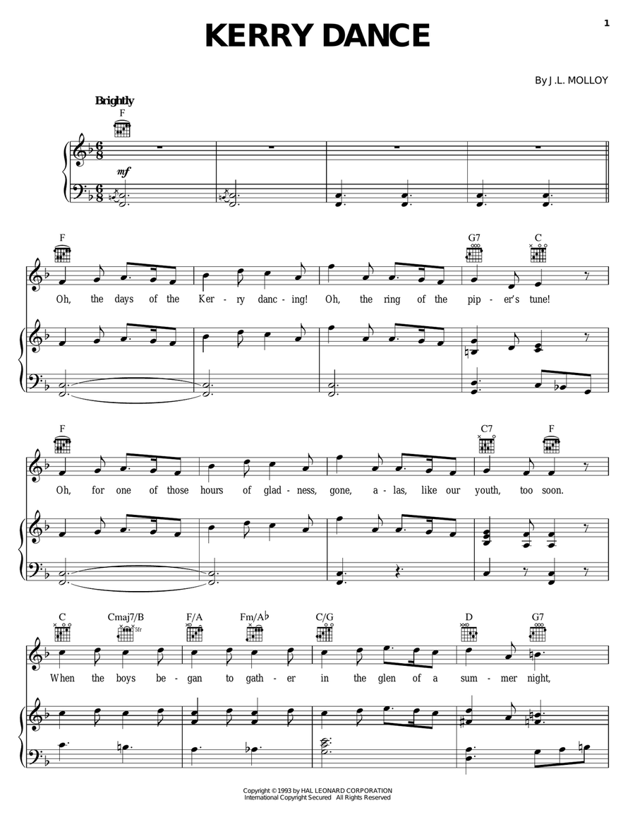 Kerry Dance Piano, Vocal, Guitar scores gallery preview page 1