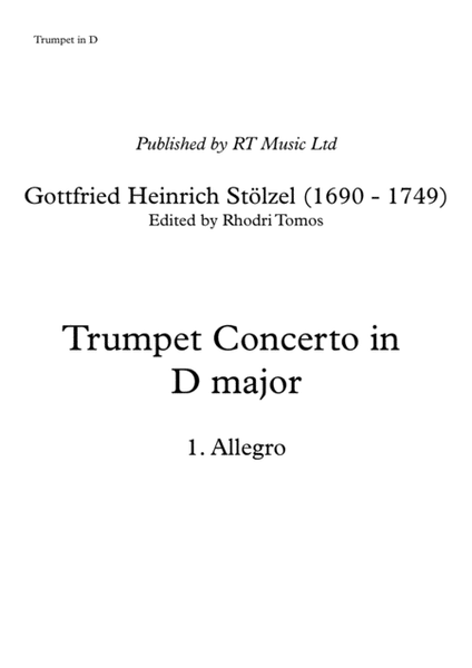 Stolzel Concerto in D major (HauH 5.3). Trumpet solo parts.