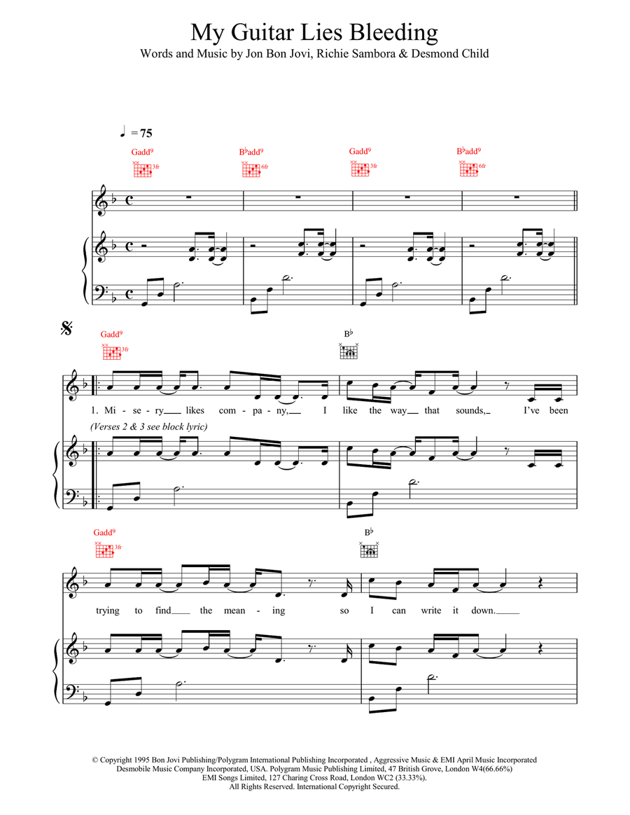 My Guitar Lies Bleeding My Guitar Lies Bleeding Piano, Vocal, Guitar scores gallery preview page 1