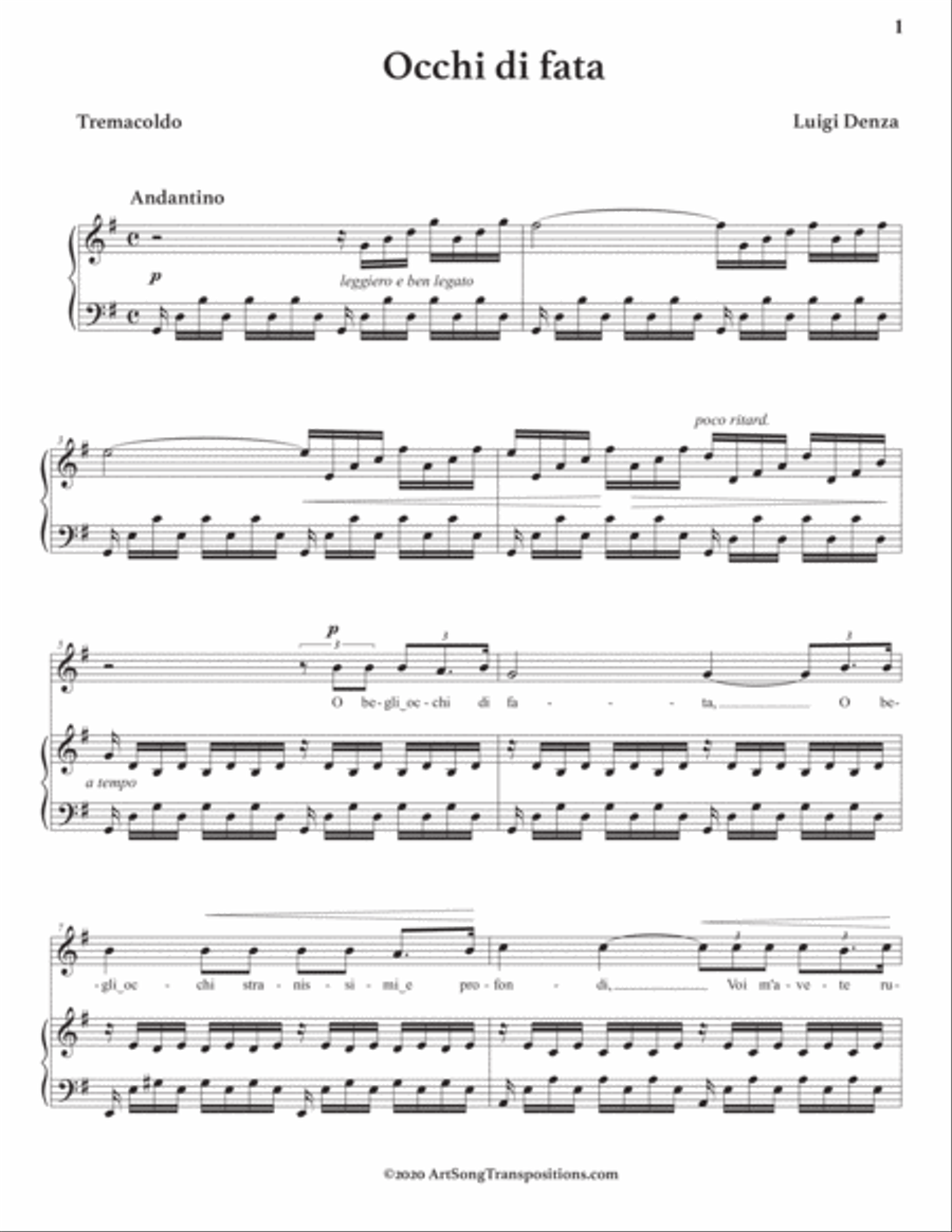 DENZA: Occhi di fata (transposed to G major) Voice scores gallery preview page 2