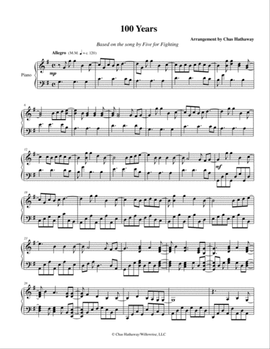 100 Years 100 Years Piano Solo scores gallery preview page 2