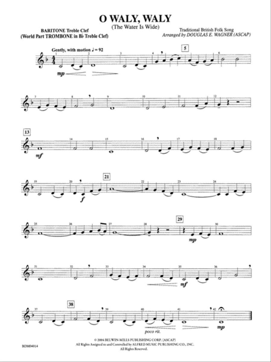 O Waly, Waly (The Water Is Wide): Baritone T.C. Concert Band scores gallery preview page 1