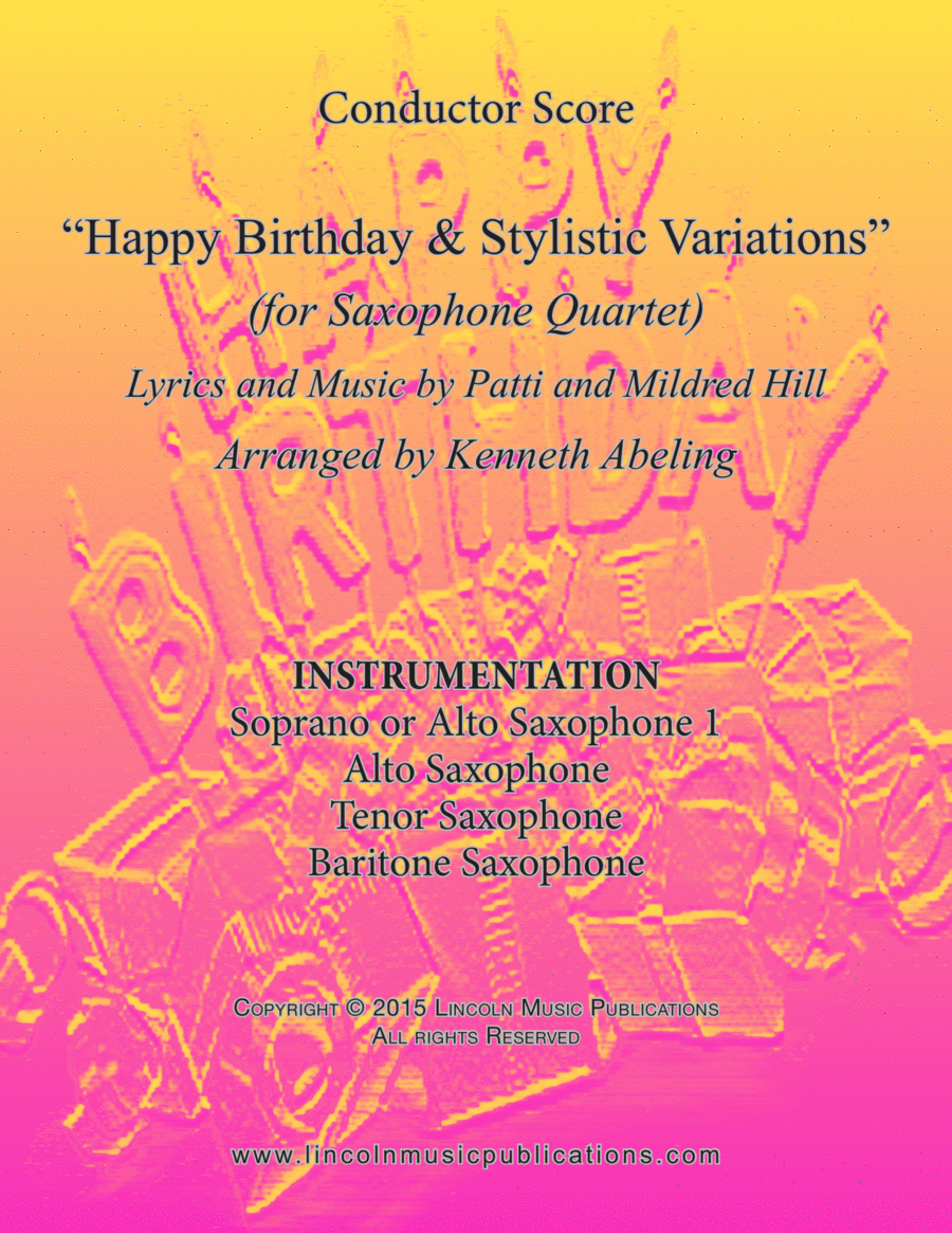 Happy Birthday and Stylistic Variations (for Saxophone Quartet SATB or AATB) Saxophone Quartet scores gallery preview page 1